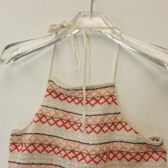 AE AMERICAN EAGLE OUTFITTERS Ivory White Crop Top MEDIUM Halter Smocked - Picture 4 of 9